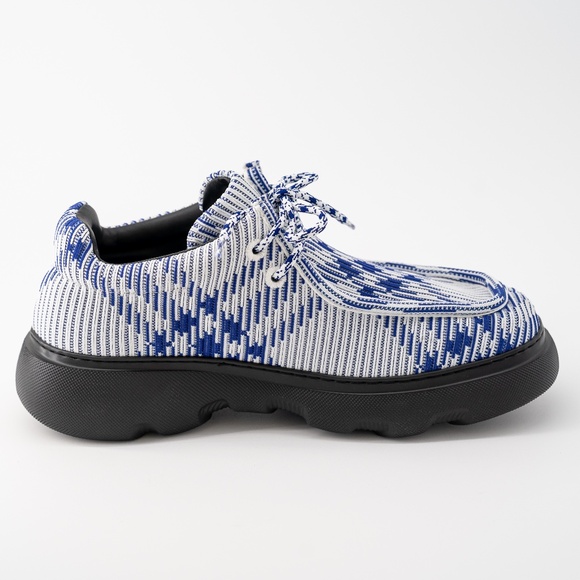 size 44eu 11us Burberry Creeper Mid Lace-Up Boots Platform Blue White Check - Picture 7 of 16